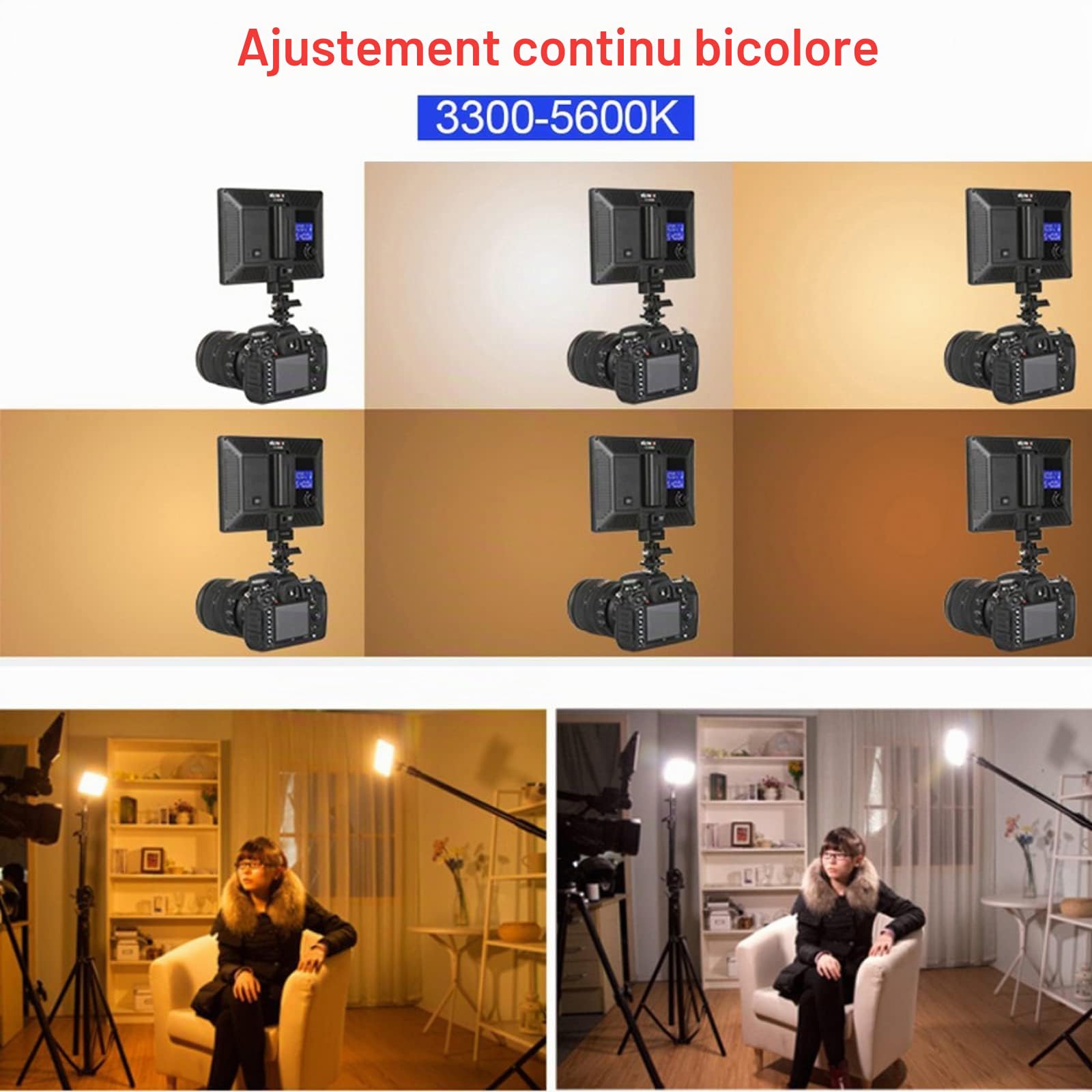 VILTROX Panneau lumineux LED bicolore 3300-5600 K CRI95+ Panneau lumineux ultra-fin pour conférence, baladodiffusion, diffusion en direct, interview, éclairage Vlog YouTube