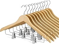 Vista 12 de TOPIA HANGER Perchas de madera para trajes con clips de metal ajustables (paquete de 10), perchas de madera maciza, gancho giratorio de 360°