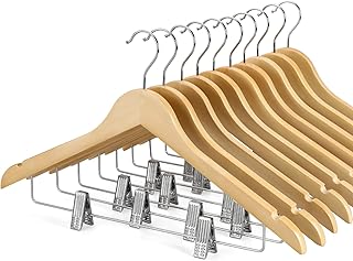TOPIA HANGER Wooden Hangers with Adjustable Metal Clips and 360° Swivel Hook, Premium Wood Clothes Hangers 10 Pack for Suit, Pant, Skirt, Jeans, Coat, Jacket-CT28N