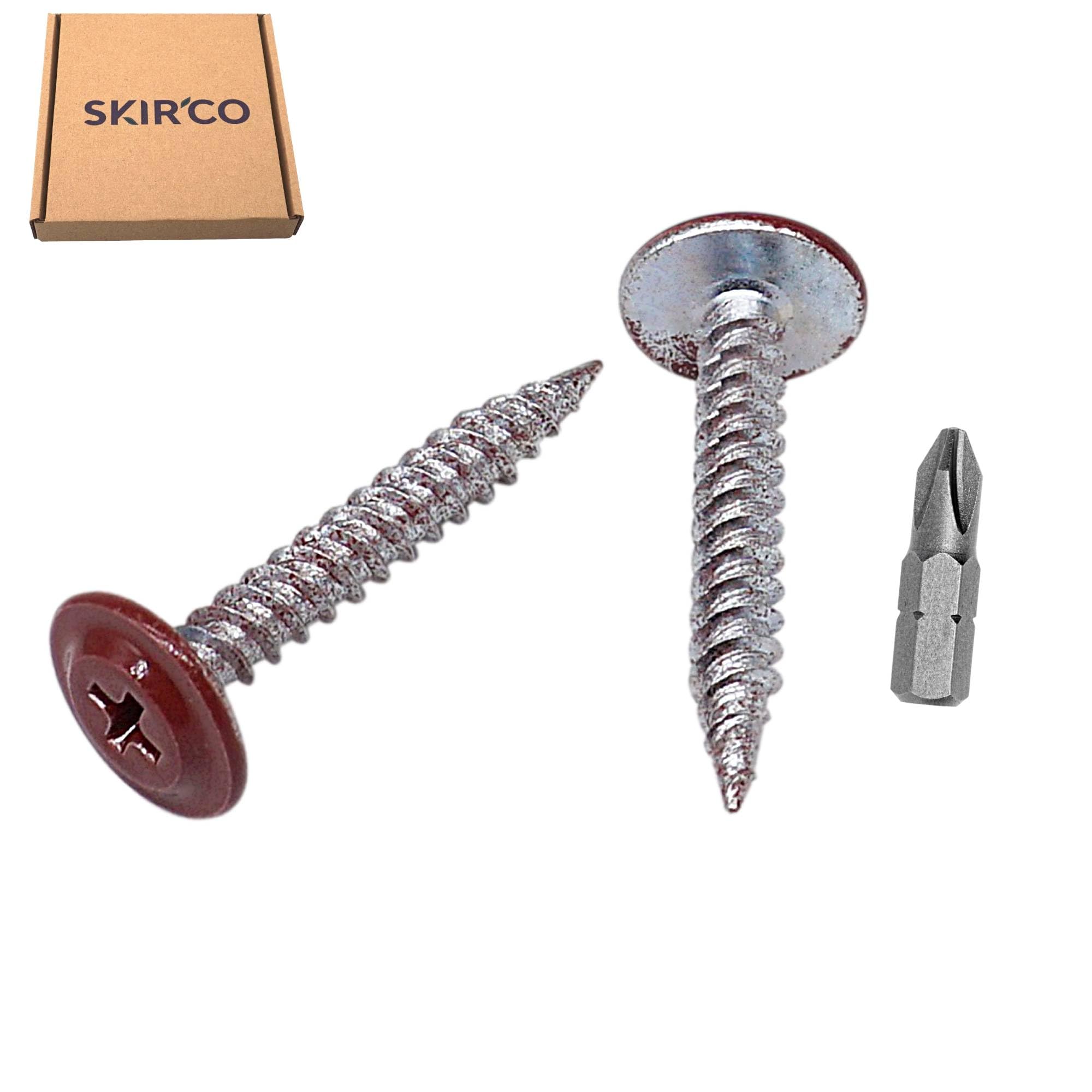 SKIR'CO (50 szt.) Malowane wkręty samogwintujące do drewna 4,2 x 30 mm, wkręt metalowy, łeb kratownicowy o zmodyfikowanym PH (czerwony tlenek RAL 3009)
