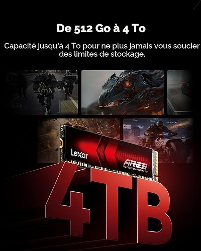 Lexar ARES SSD 1To M.2 2280 PCIe Gen4x4 NVMe Interne – Jusqu'à 7 400 Mo/s en Lecture et 6 500 Mo/s en Écriture, SSD pour PS5, PC, Ordinateur Portable, Gamers, Créateurs, Professionnels - 4