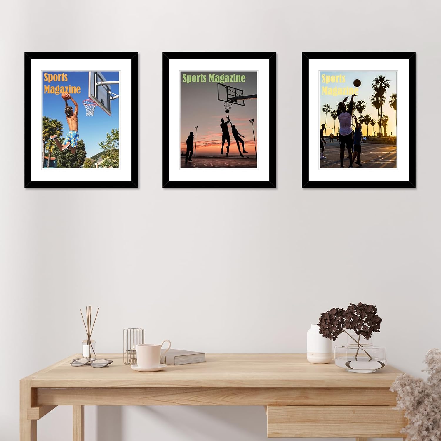 4 Pack Sports Magazine Frame Display 8.5 x 11.25 or 8.25 x 11 Magazine with 2 Sizes Mat, or 11x14 Photos without Mat, Magazine Display Frame with Shatter Resistant Plexiglass for Wall Hanging, Black