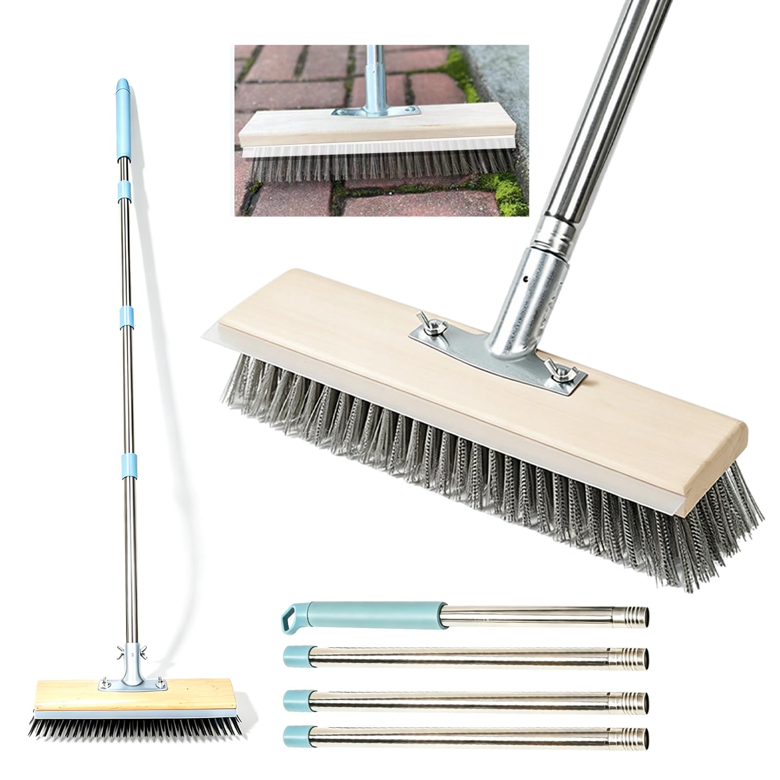 Drahtbesen, Besen, Schräg Geschnittener Bürstenkopf, 30 cm Langer Bürstenkopf Ohne Tote Winkel, Mit Abstreifer Zum Entfernen Von Wasserflecken, Verstellbarer Griff, Entfernt Flecken, Moos Und Unkraut