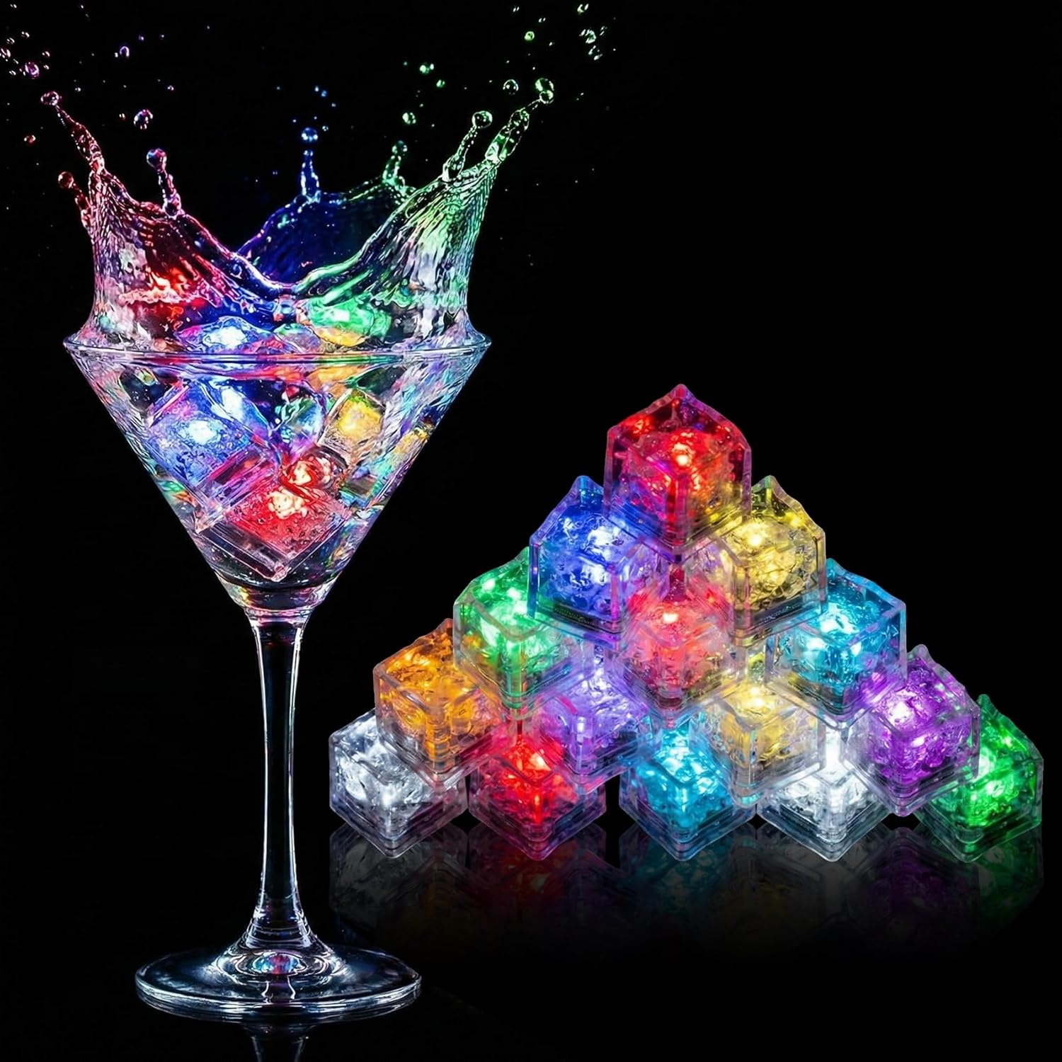 Light Up Ice Cubes, Multi Color Led Ice Cubes for Drinks with Changing Lights (60)