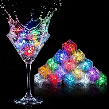 24 Pack Light Up Ice Cubes for Drinks, Multi Color Led Ice Cubes, IP67 Waterproof Reusable, Glowing Flashing Changing Lights, Water Activated Drink Lights for Cocktails Club Party Bar Wedding Decor