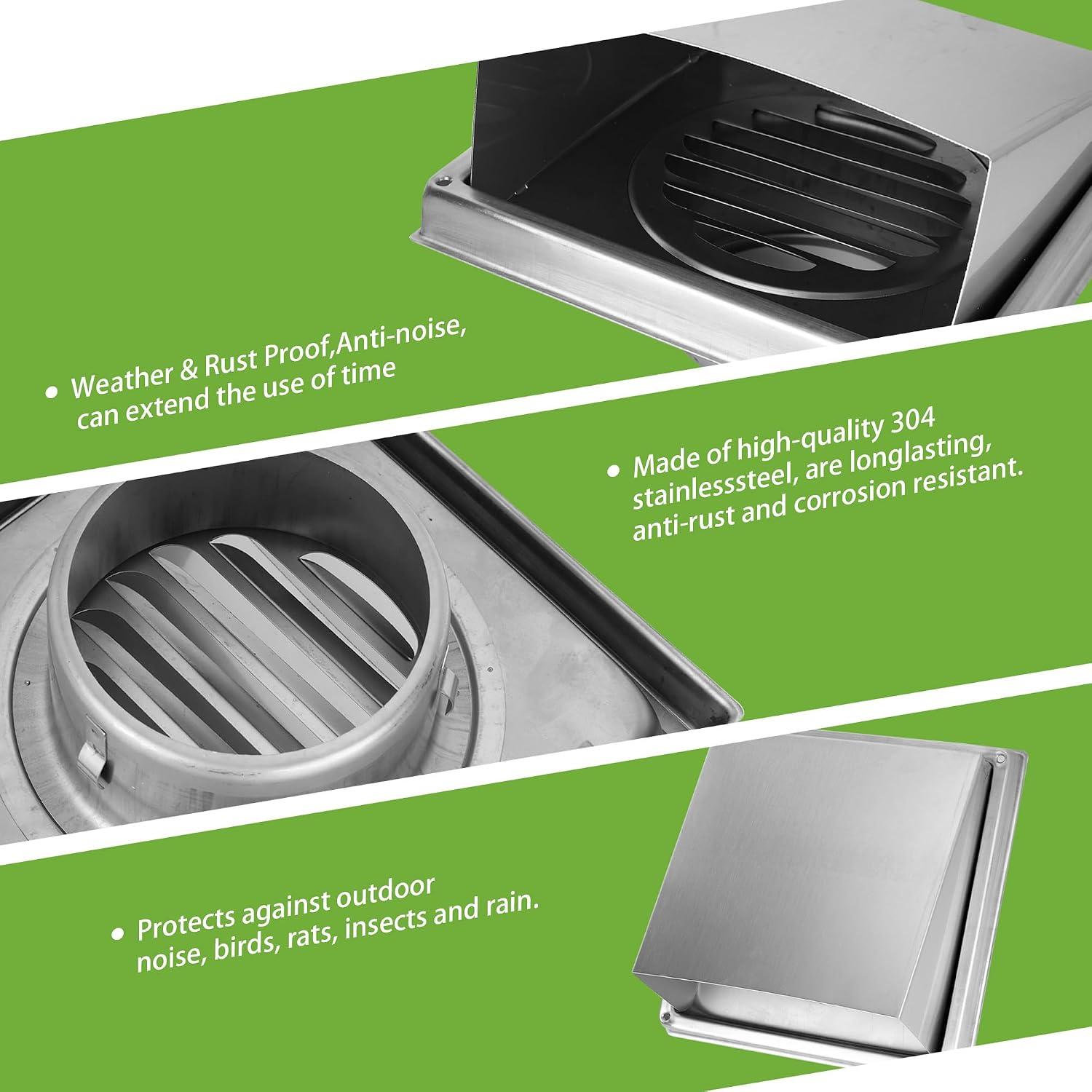 4 Inch Dryer Vent Cover Outside, Exterior Dryer Vent Cover Stainless Steel, Exterior Wall Vent Non Return Flap for Home Industrial Facility Replacement (Sliver)