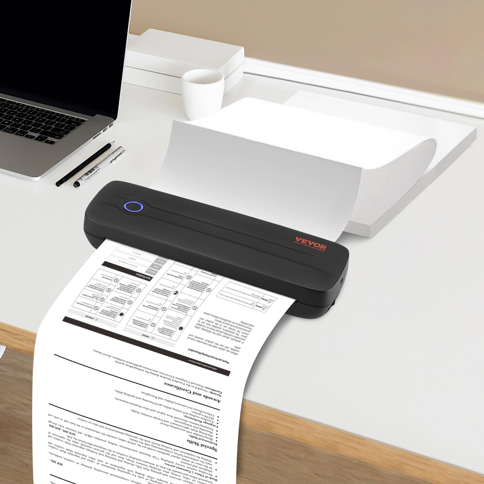 VEVOR Imprimante Thermique Portable sans Fil 203 DPI, Mini Bluetooth sans Encre pour Papier A4/A5