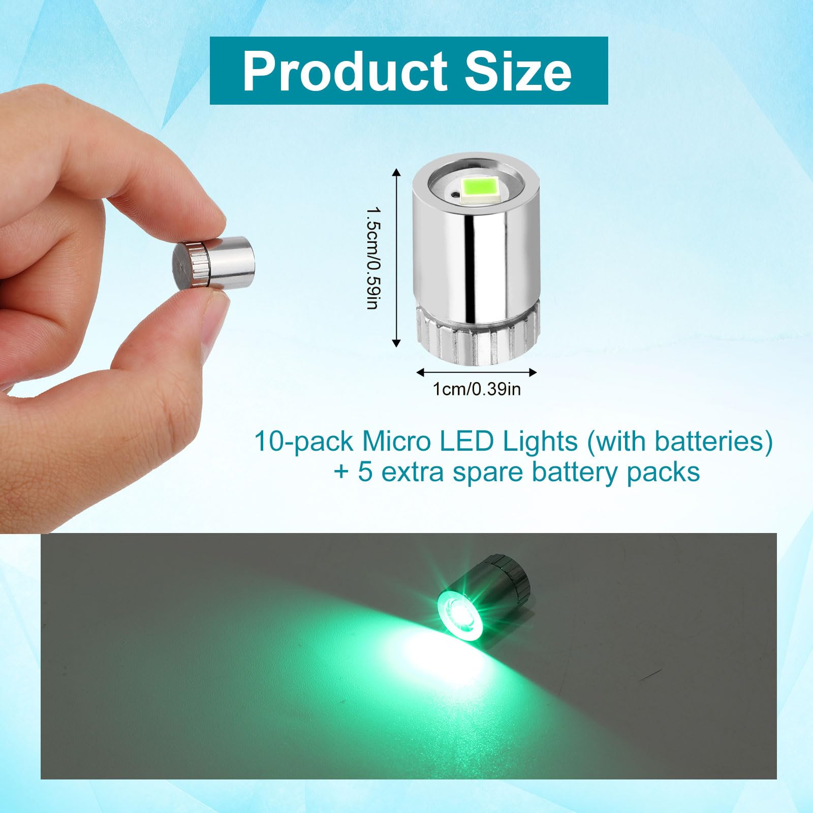 10szt Miniaturowe Lampki LED, Mini Mały Światło z Dołączoną Baterią Micro Reflektor Świateł do Dekoracji Przyjęcia DIY Paper Lantern Akcesoria do Domku dla Lalek (Zielony)