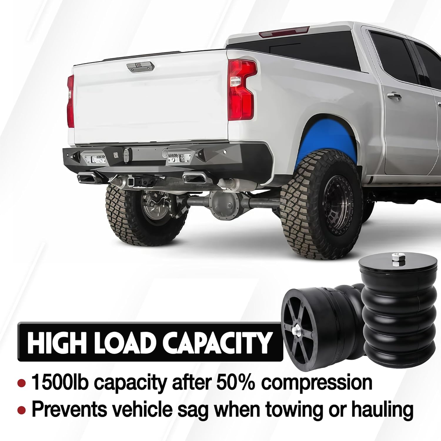 SSR-217-47 Rear Suspension Air Helper Spring Kit Fit for Chevrolet Silverado 1500 GMC Sierra 1500 2019-2021, 1500lb Capacity at 50% Compression 1Pair (Black, Left and Right)