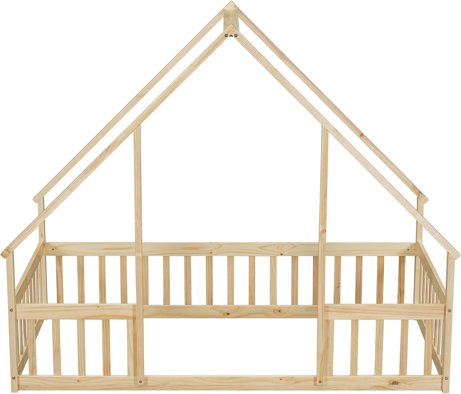 Bellemave Twin Floor Bed for Kids, Girls, Boys, Wood House Bed Frame, House Floor Bed, Twin Size Montessori Floor Bed with Fence, Playhouse, Natural