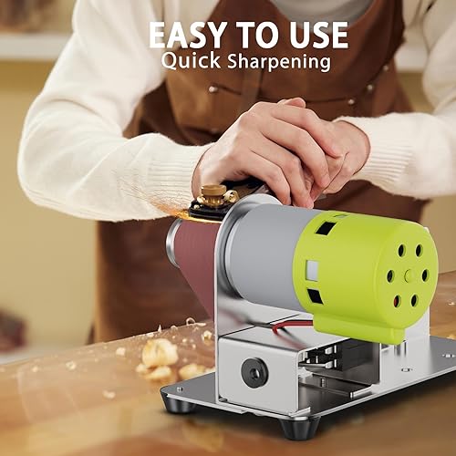 Vista 7 de Mini lijadora de banda, afilador de cuchillos eléctrico de 7 velocidades ajustables, amoladora de correa de 15 grados, lijadora de banda eléctrica