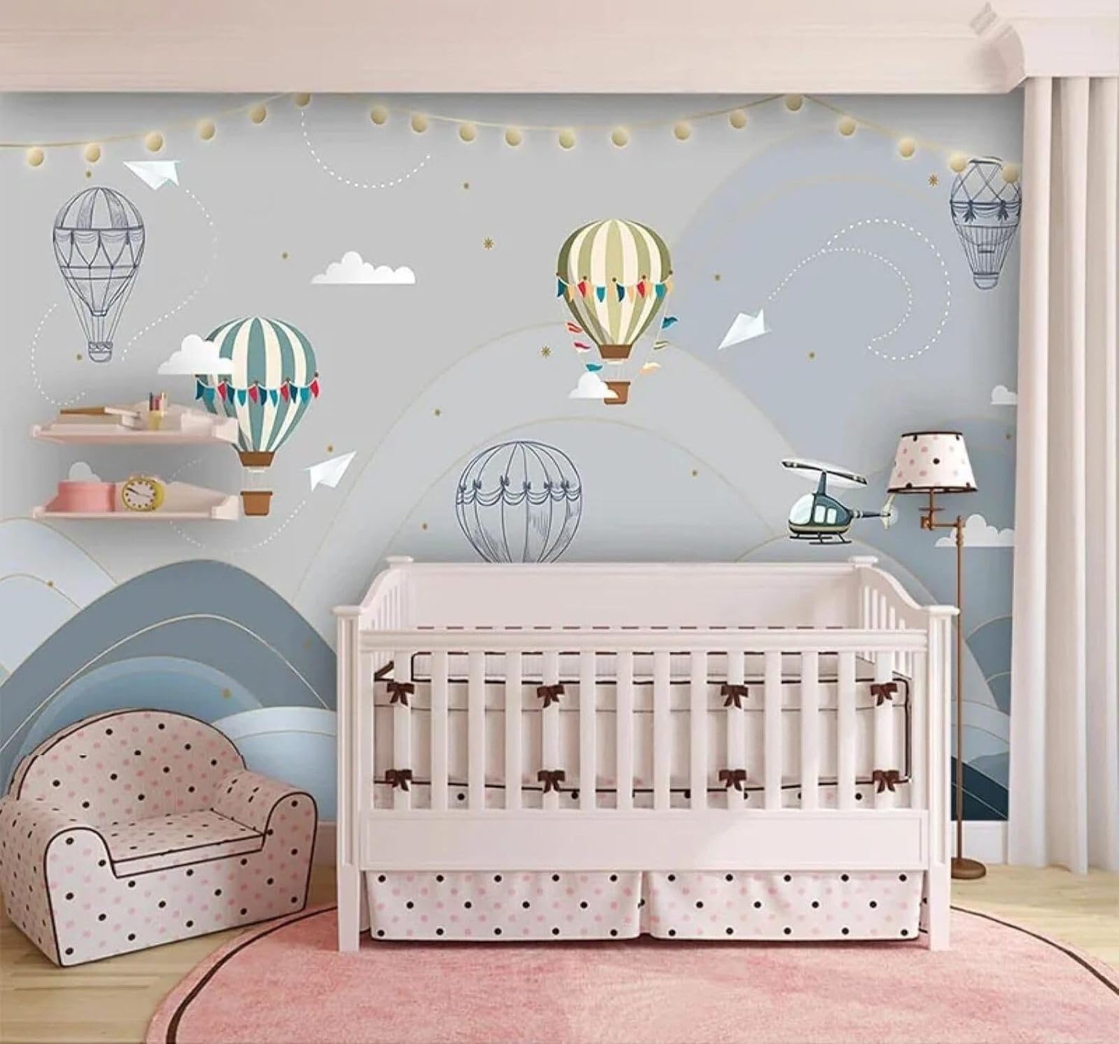 Tzxztt Cartoon Minimalist Hot Air Balloon Mountain Peaks Aeroplane Modern 3D Wallpaper Premium Textured Silk Neutral Tones Material Ideal for Living Room Bedroom-200cm×140cm