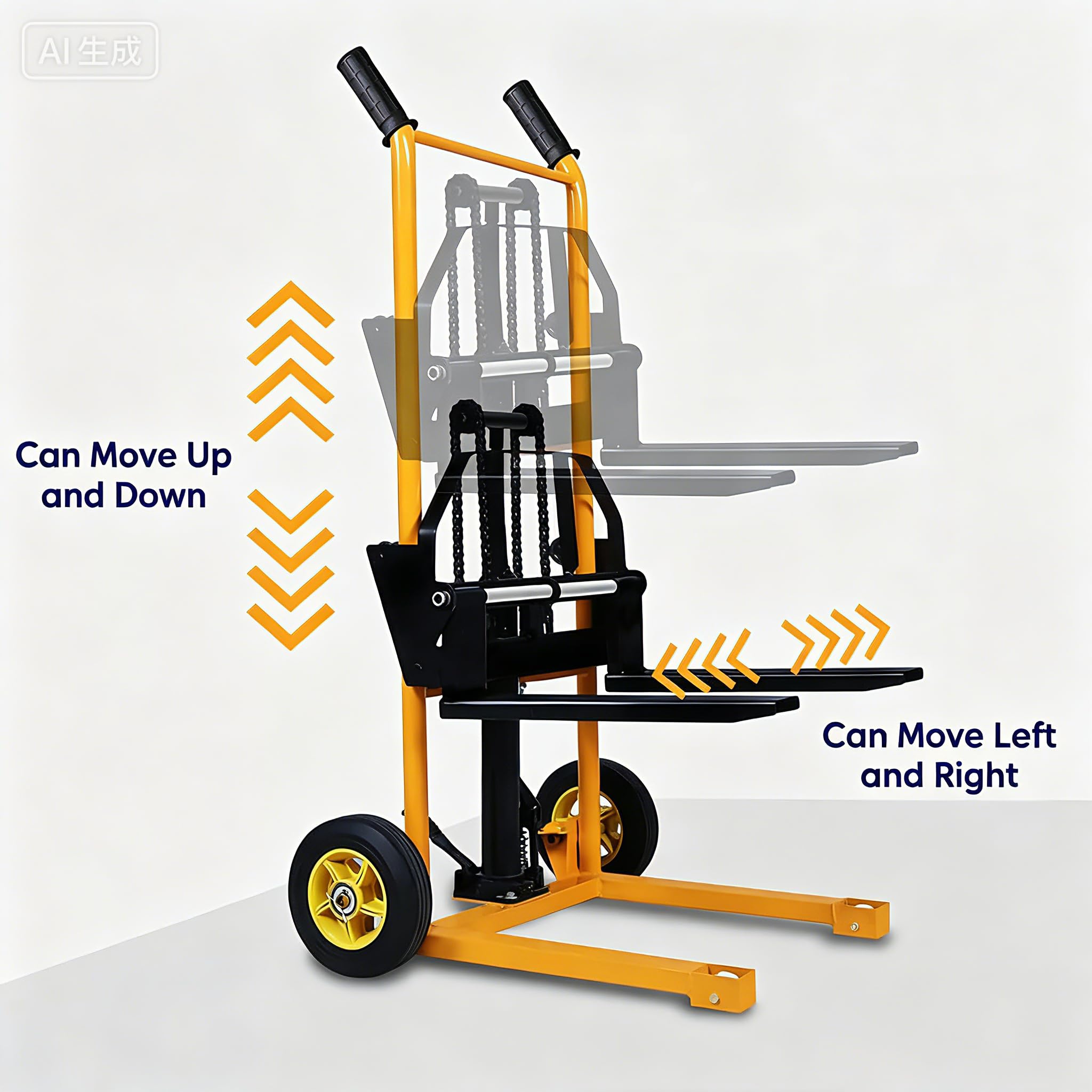 Materiale carrello,Transpallet manuale, tavolo sollevatore, elevatore manuale, sollevatore a forcella con gambe fisse e forchette regolabili, capacità 200 kg, altezza di sollevamento 90 cm