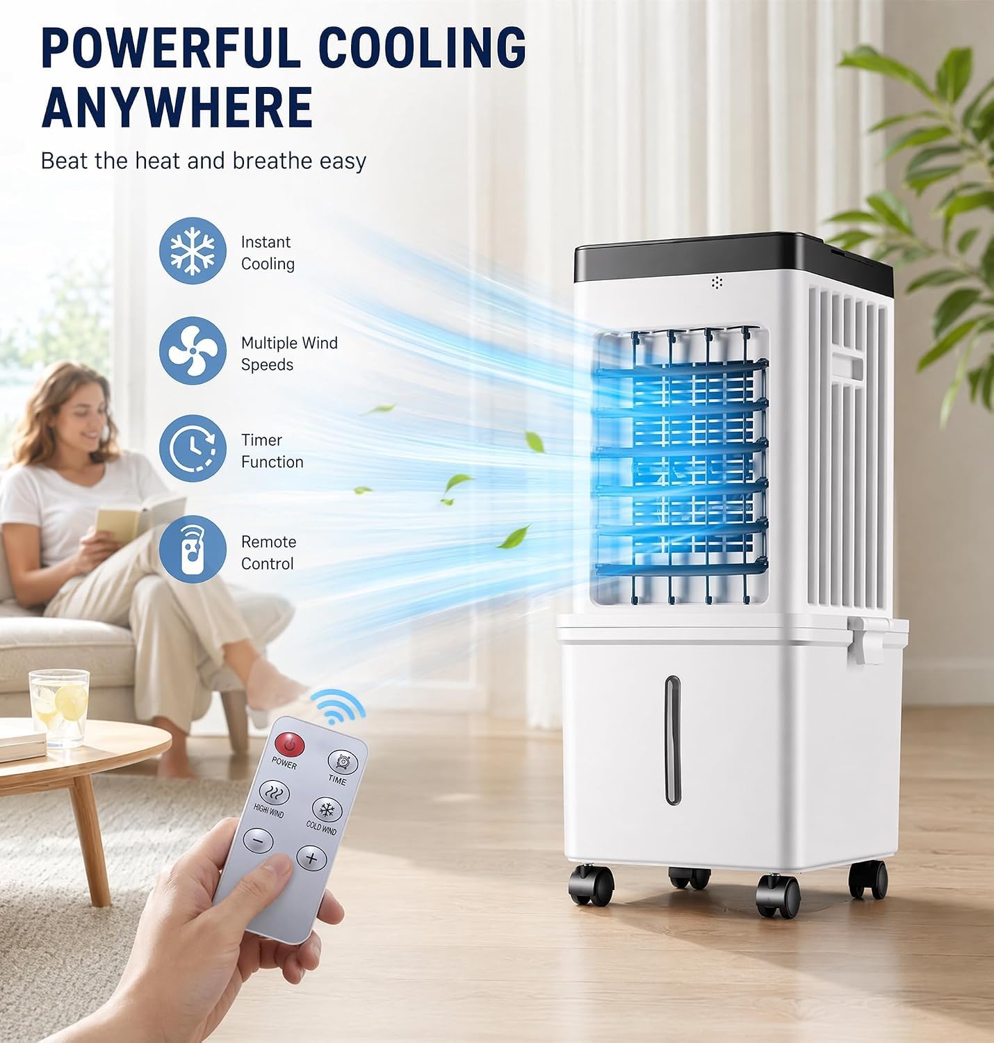 Condizionatore Portatile Senza Tubi, Ventilatore Con Telecomando 3 Velocità | Timer Integrato E Design Compatto, Ideale Per Camera Da Letto, Garage E Piccoli Ambienti