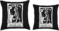 Vista 3 de The Arcade Girl Retro Arcade Gaming 80s Tarot Card Skeleton Throw Pillow