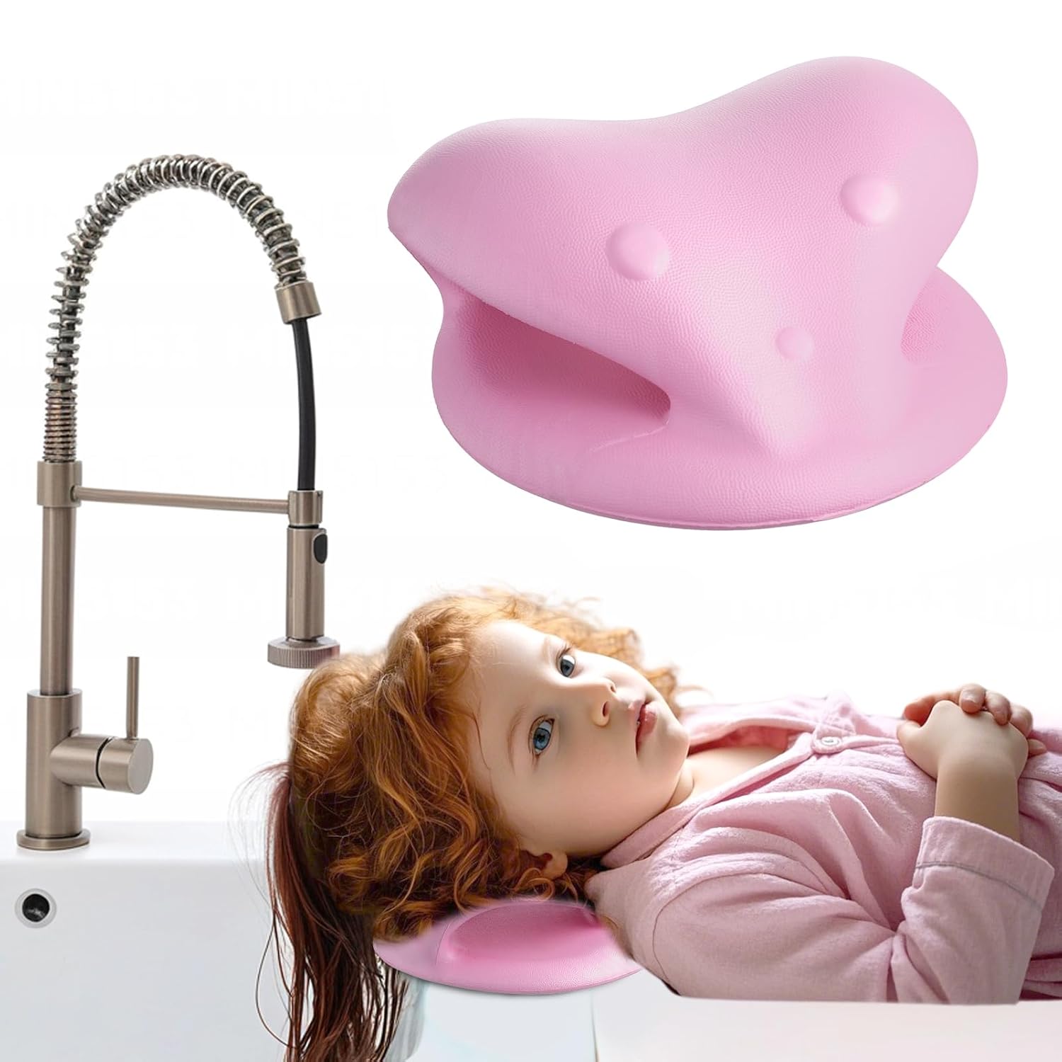 Hair Washing Station for Kids, in Ergonomic Kid Hair Washing Station,Sink Hair Washing Neck Pillow for Wash Time,Portable Hair Wash Basin for Children on Bathtub,or Sink On Floor （Pink）