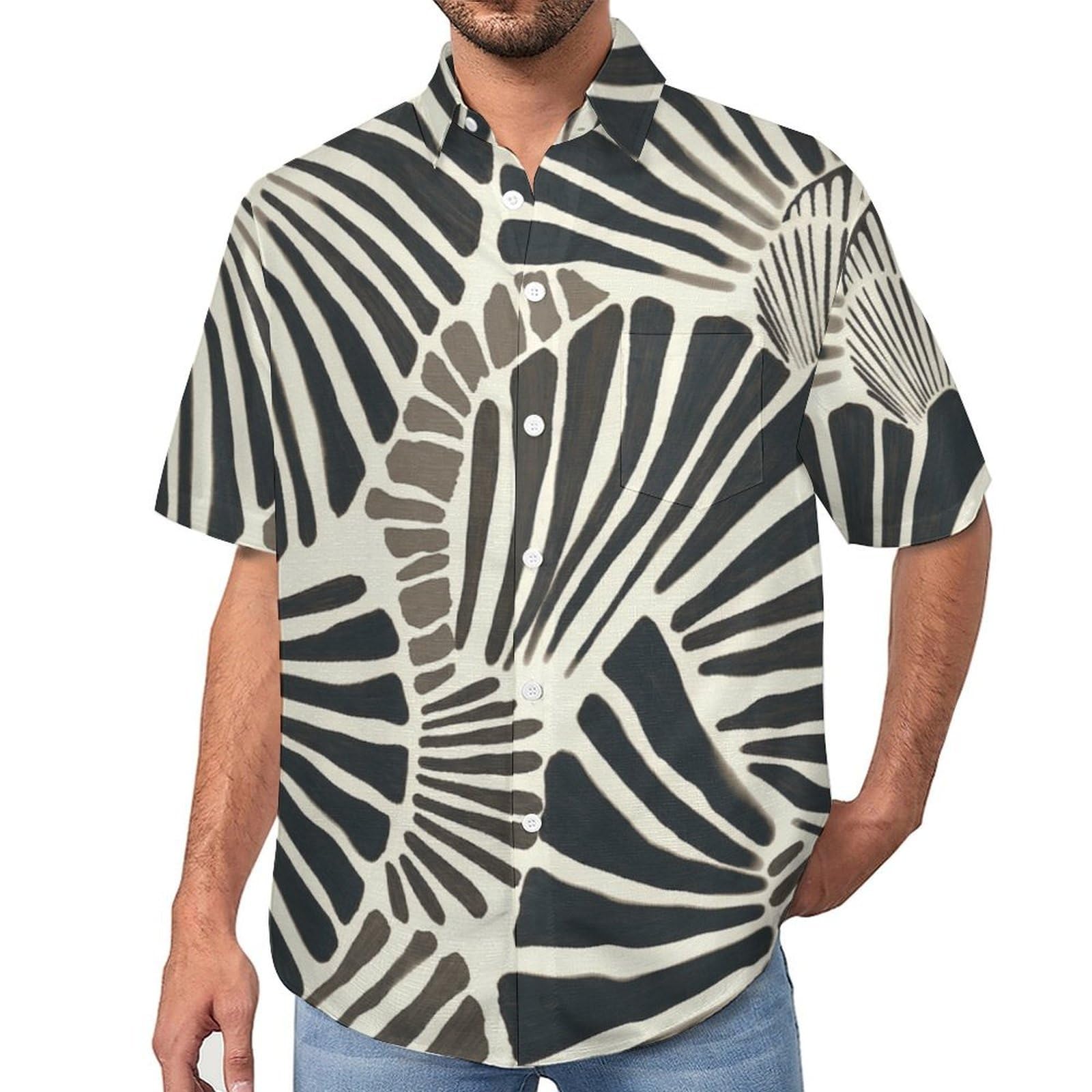 Camicie da Uomo a Maniche Corte con Stampa della Conchiglia A Forma di Ventaglio Disegno Stilizzato, Casual Leggere Bottoni Camicia con Tasca Frontale, per Vacanze Spiaggia Estate