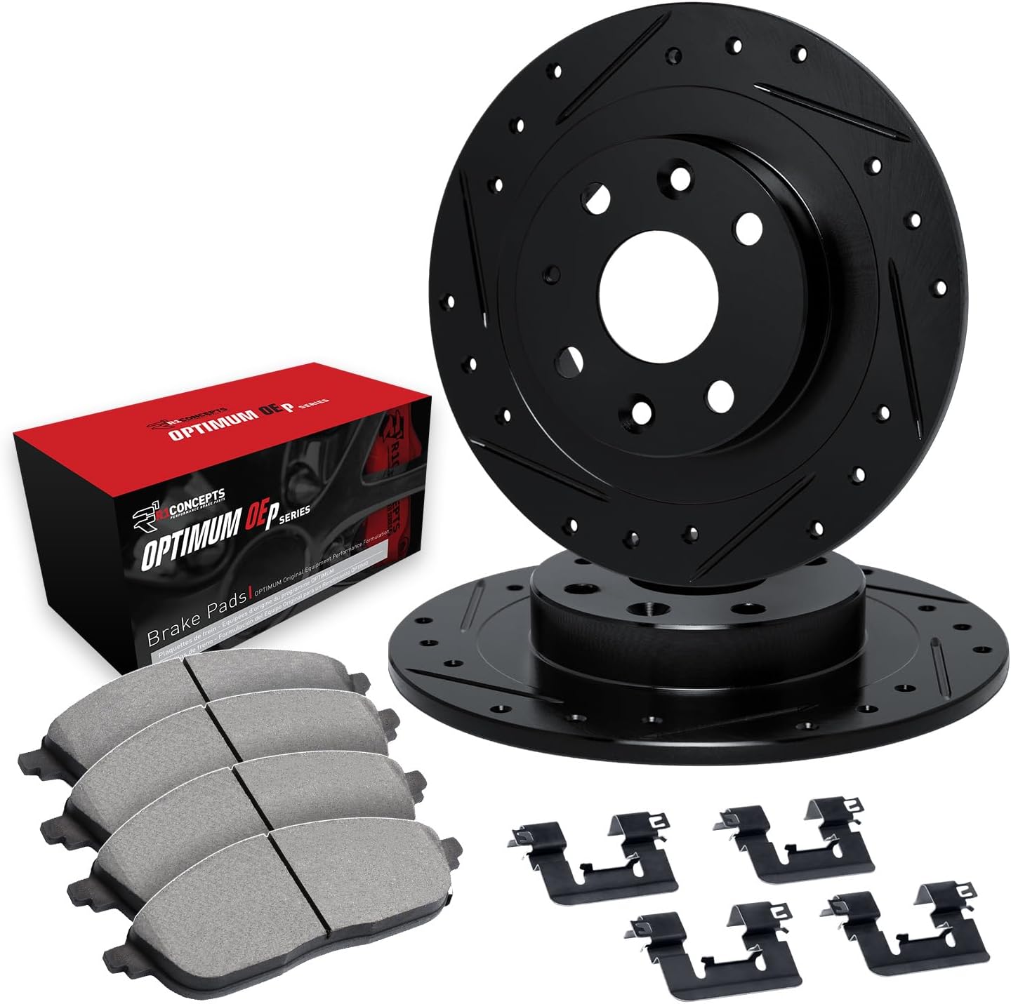 R1 Concepts Rear Brakes and Rotors| Hardware Included| Rear Optimum OEp Brake Pads and Rotors Kit| Fits 2012-2019 Fiat 500