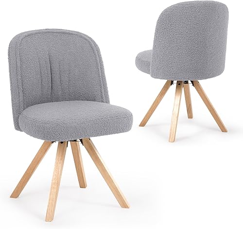 Miniatura 9 de Juego de 2 sillas de comedor giratorias, sillas de comedor modernas de lana de cordero, sillas de cocina tapizadas gruesas, silla de cena Boucle