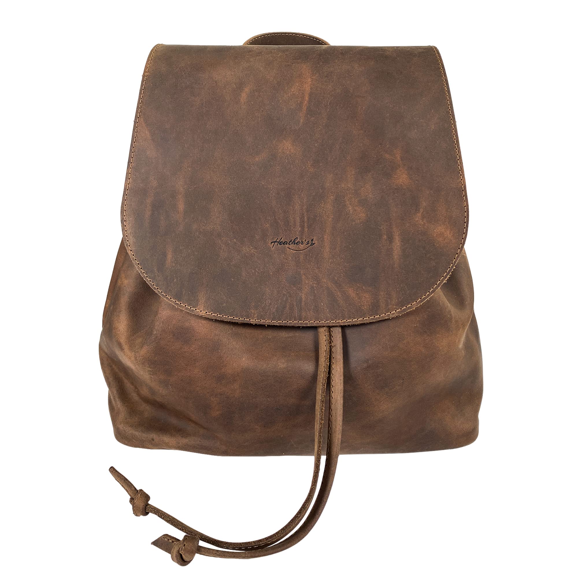 Heather's, Minimalist Backpack Handmade From Full Grain Leather - Classic, Vintage Style, Great for Travel and Everyday Use - With Adjustable Shoulder Straps - Bourbon Brown, Bourbon Brown, Vintage