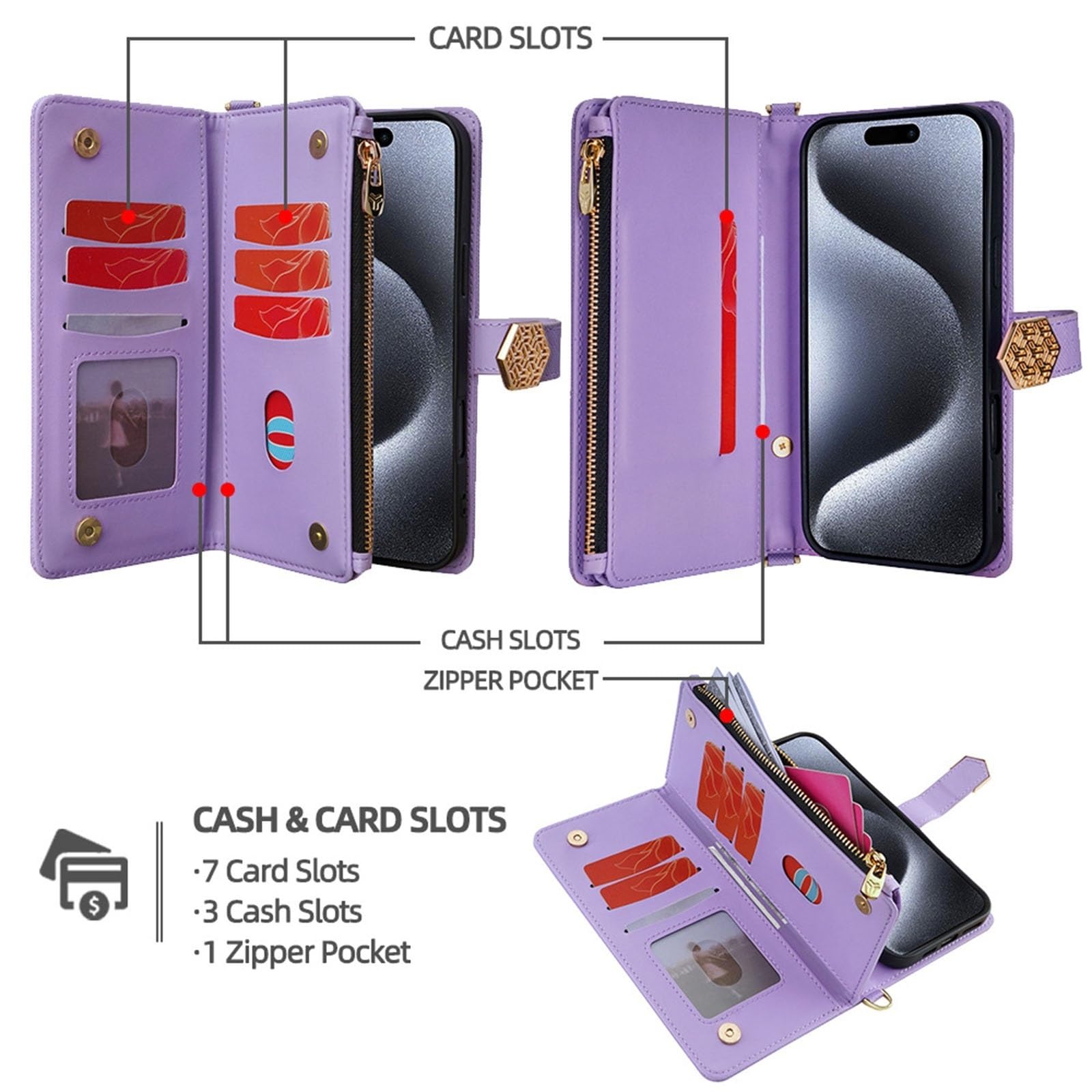 Etui do Xiaomi 17 Pro Max / 17 Pro / 17 / 17Ultra, metalowy pasek na ramię osłona z automatycznym zamknięciem magnetycznym przegródki na karty obudowa (różowy, 17)