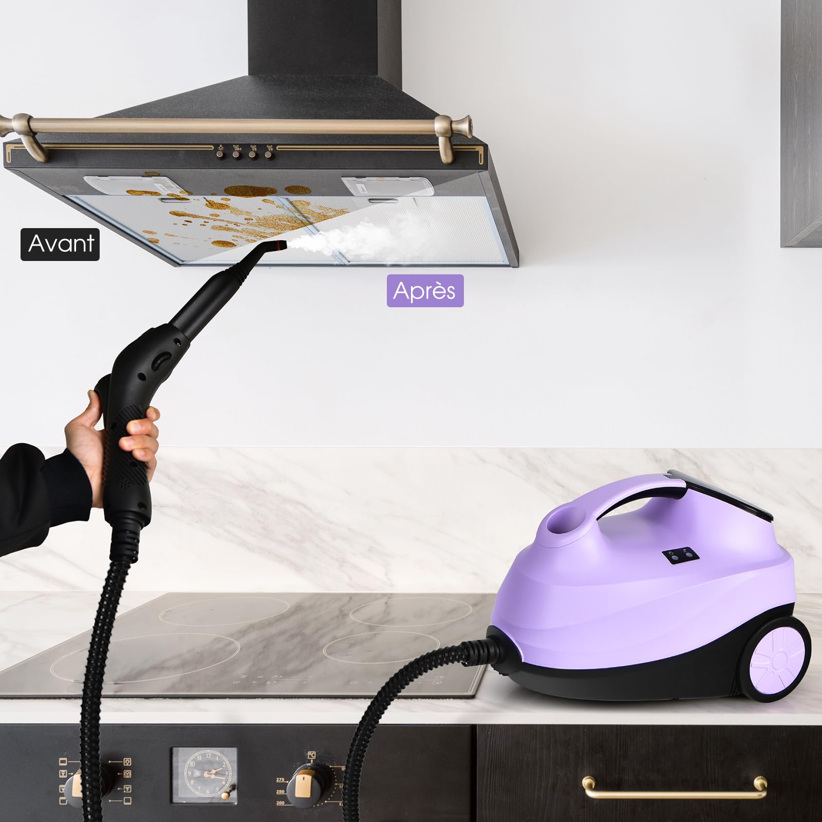GOPLUS - Limpiador de vapor, 19 accesorios, presión 4 bar, potencia 2000 W, con depósito de agua, 1,5 L, escoba vapor, para alfombras, ventanas, vidrio y cortina, viiolet
