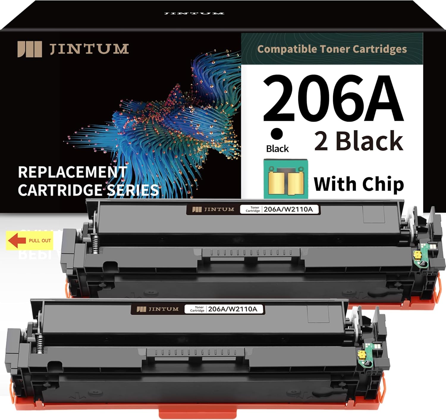 206A (with Chip) Compatible Toner Cartridges Replacement for HP 206A 206X Black Toner Cartridges for MFP M283fdw M283cdw M283fdn M282nw M255dw M255nw Printers (W2110A, 2-Pack)