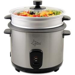 Arrocera Eléctrica Japonesa SUNTEC Arrocera y vaporera 2 en 1 – Tapa de 1 litro, acero inox. con capa antiadherente – Recipiente para cocer verduras – Con conservación de calor – Cuchara y taza medidora – RKO-9974 Thuy-Denise