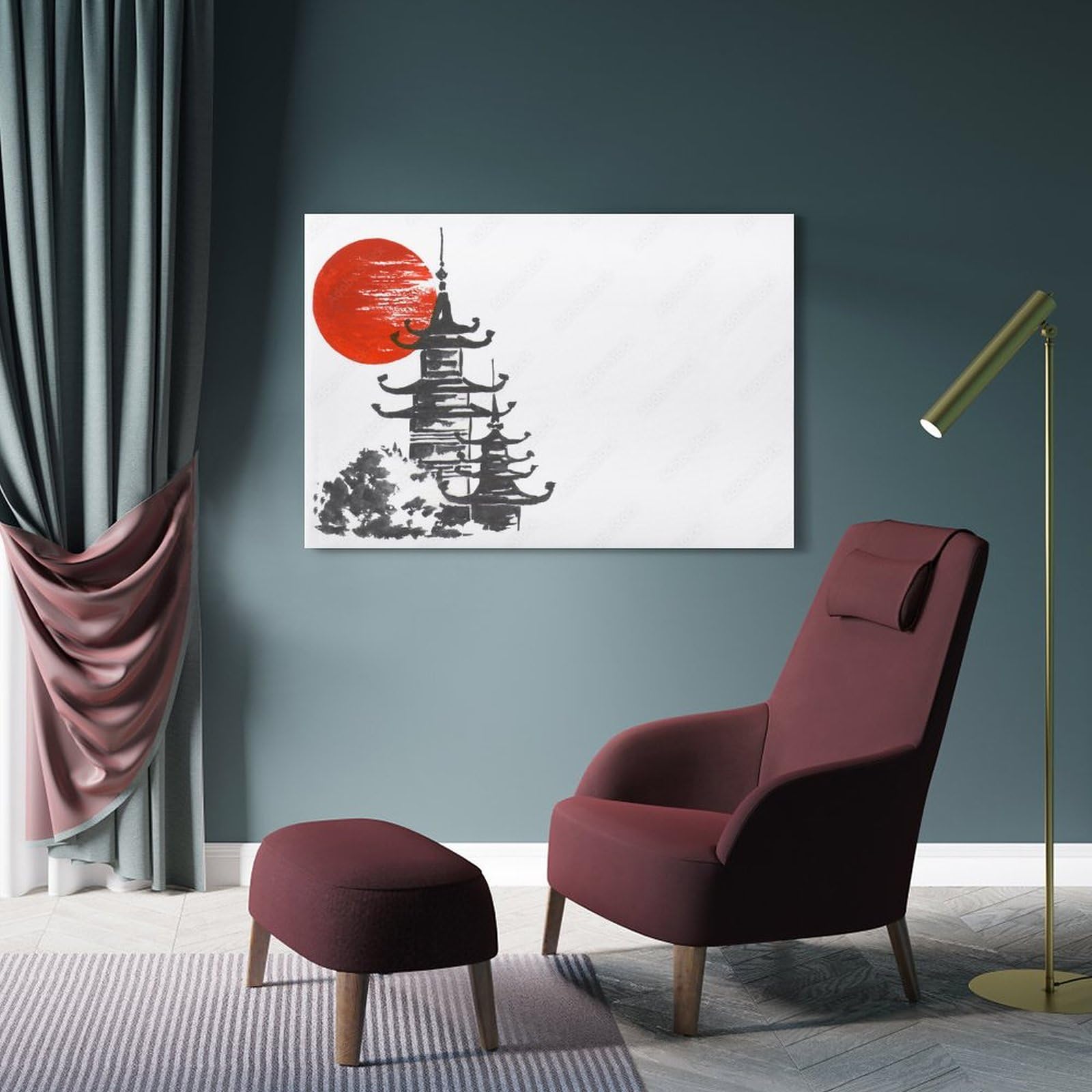 Stampa Su Tela Giapponese Con Monte Fuji – Quadro Moderno Con Cornice Per Soggiorno, Camera, Ufficio