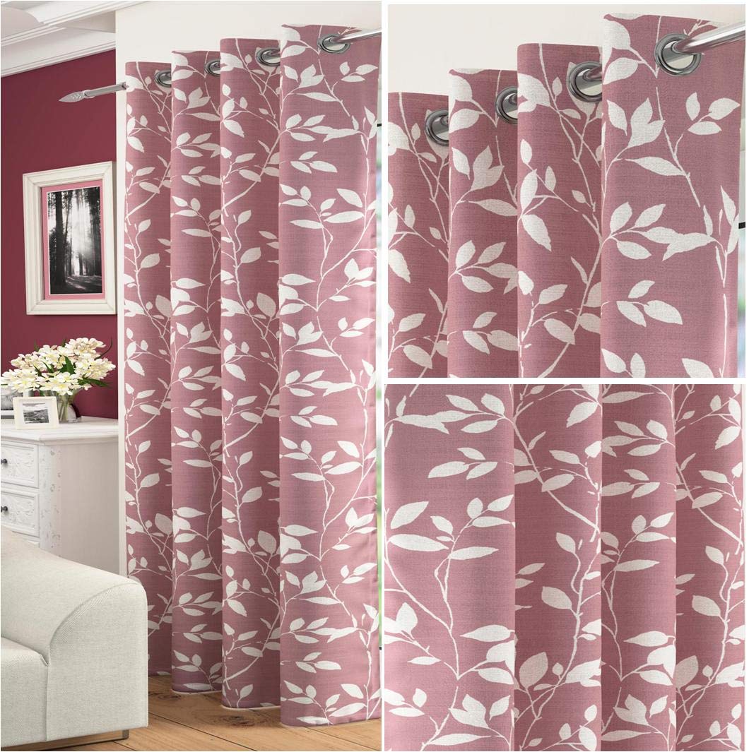 Amania Trading Blush Ltd 1 X Laural Leaf Floral Voile Net Curtain Eyelet Single Panel 48" (122Cm) Drop