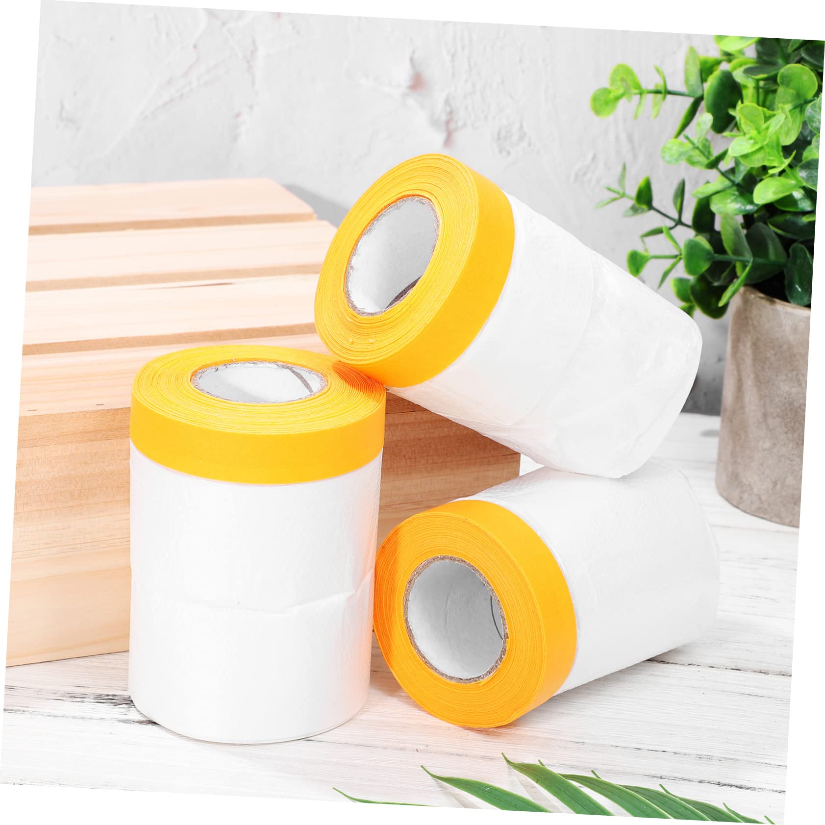Garneck 6Rolls Transparent Cover Film and Self Adhesive Masking Tapes Protection Tapes for Floor Furniture Carpet and Mural Projects