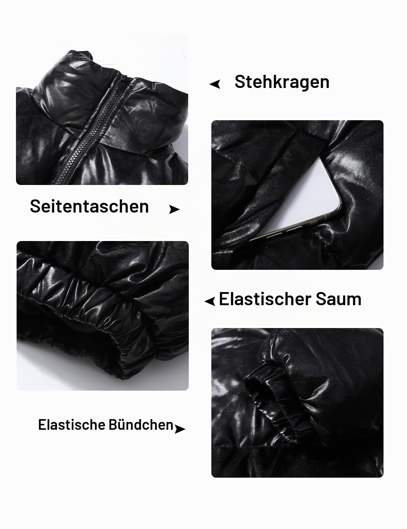 Flygo Gesteppte Steppjacke für Damen, metallisch, glänzend, mit Reißverschluss, Daunenmantel, Oberbekleidung