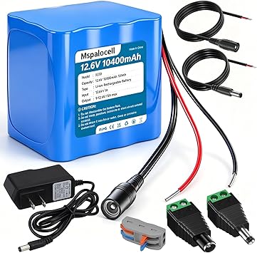 10400mAh 12V Rechargeable Lithium Battery Pack, Bare Leads Wire Replacement Li-ion Battery with 12V Charger for 12 Volt Device RC Car, Boat, Robot, LED Light Strip,DIY Project
