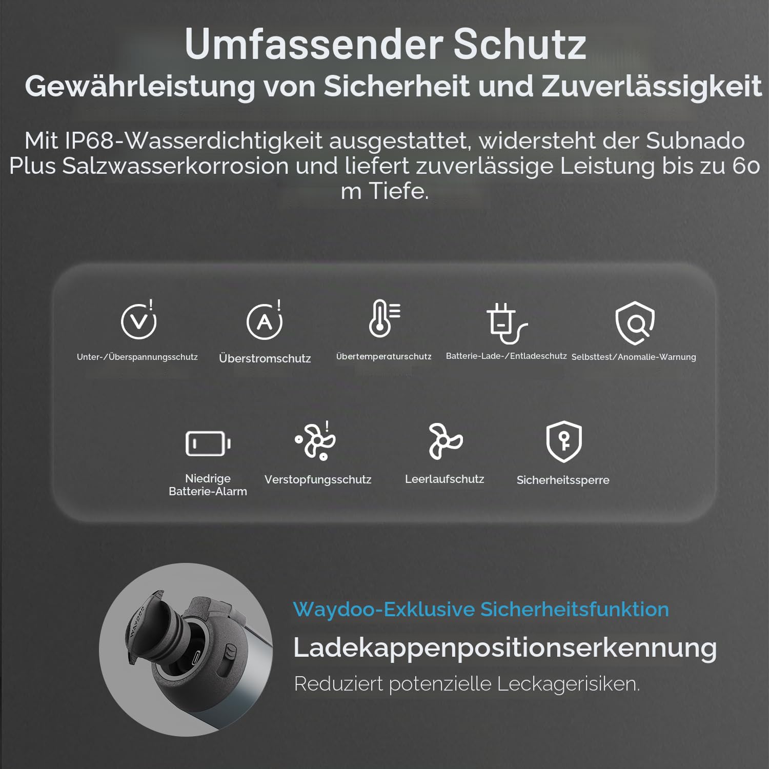 Waydoo Subnado Plus Unterwasser-Scooter, 800 W Motorleistung und 144 W Akku, 60 Minuten maximale Laufzeit, leichter und tragbarer Seescooter mit bidirektionalem Schnellladen zum Schnorcheln und