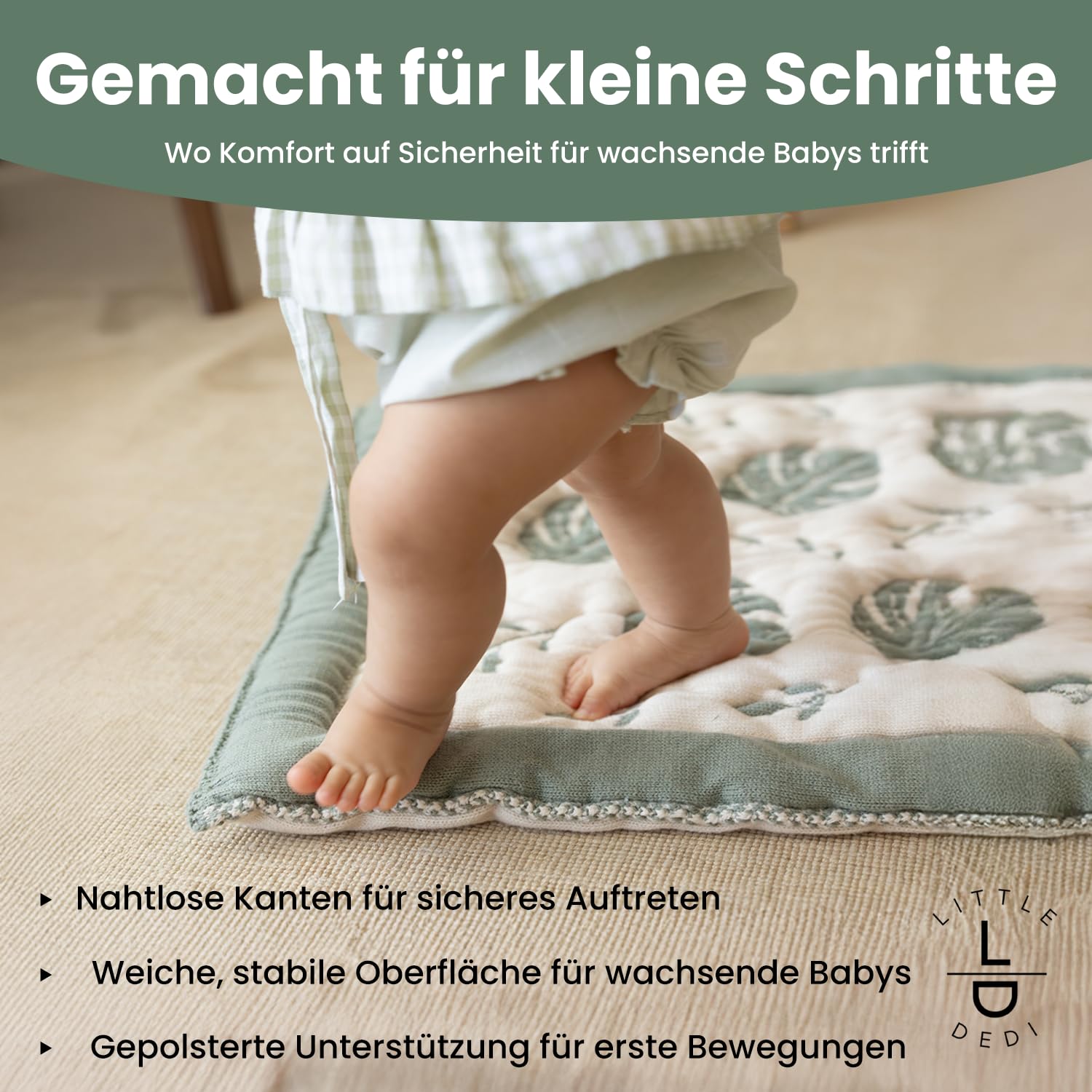 Monstera Wickelmatte 50 x 85 cm - OCS zertifizierte Bio-Baumwolle, gequiltete Wickelunterlage im Dschungel-Look (Grün/Beige) - Nahtlos, Wendbar, Reise-Wickelmatte | OCS zertifizierte Bio-Baumwolle, Gequiltet, Dschungel-Look, Nahtlos, Wendbar, Reise-Wickel