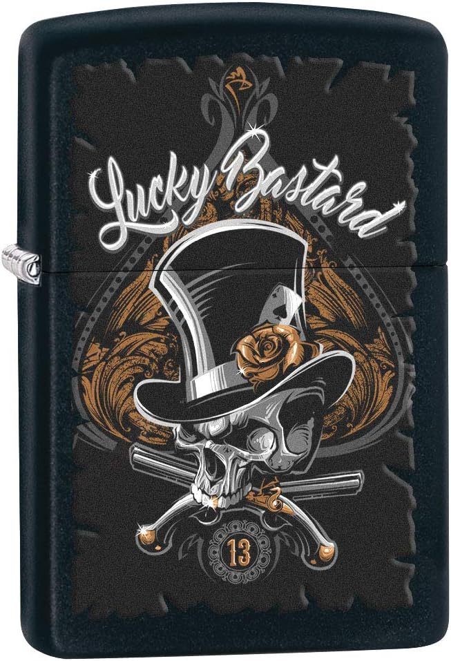 Lighter: Lucky Bastard Skull - Black Matte 80196