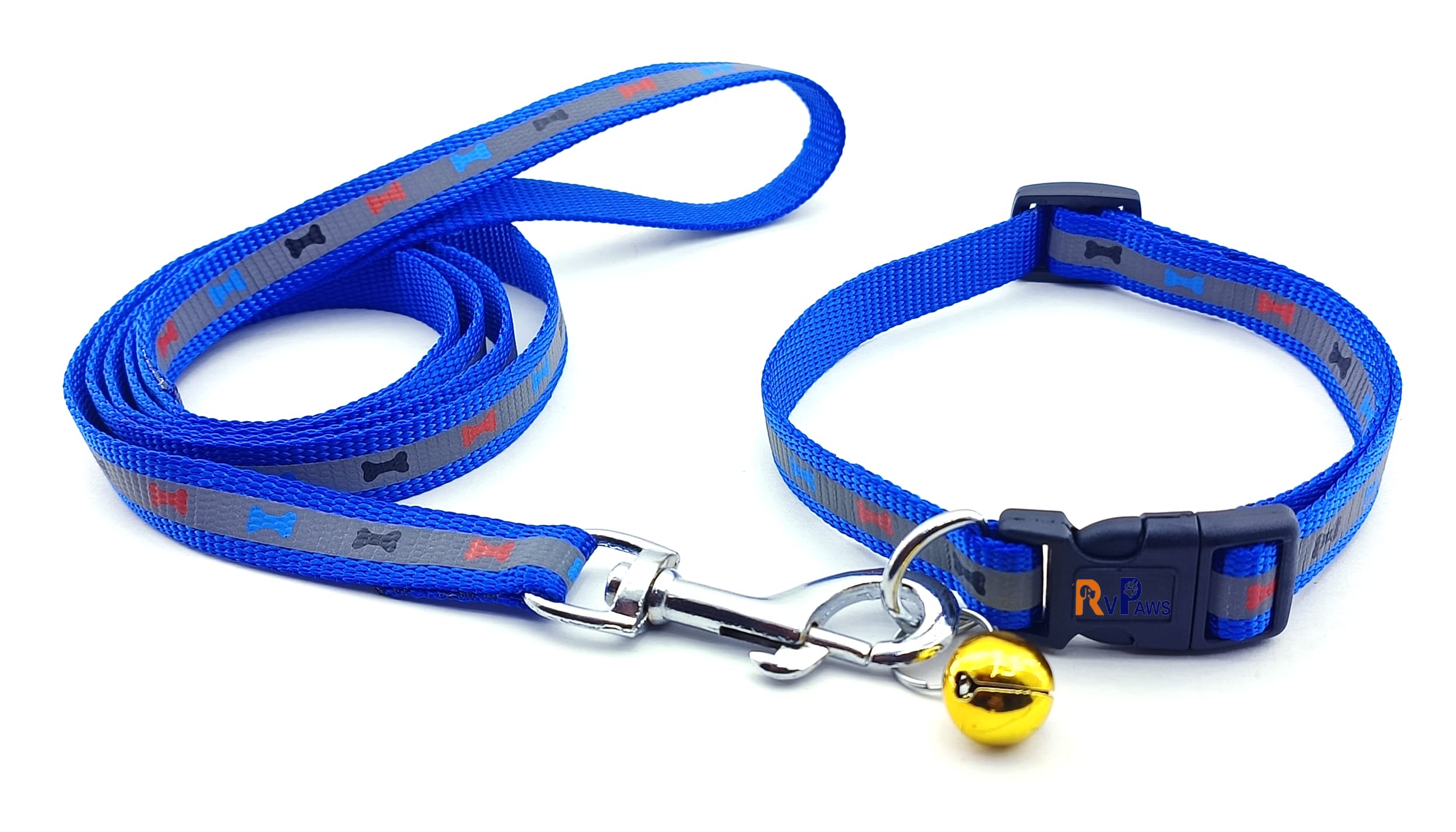 RvPaws Nylon Puppy Collars and Leash, Adjustable 15mm Small Breed Bone Print Reflective Leash and Collar Set, with Ringing Bell Suitable for Small and Medium Size Dogs - Pack of 1 (Blue) (B0BSFWJ82Y) Amazon Price History, Amazon Price Tracker