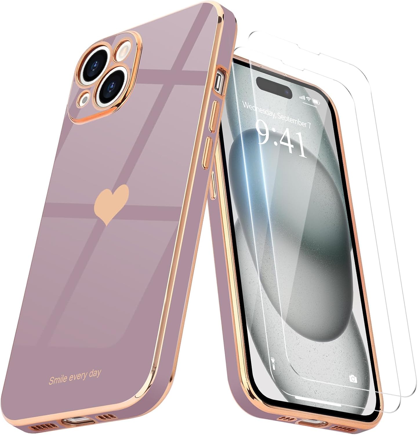 Teageo for iPhone 15 Case with 2 Screen Protector Heart Pattern for Women Girls Luxury Bling Plating… Teageo for iPhone 15 Case with 2 Screen Protector Heart Pattern for Women Girls Luxury Bling Plating…