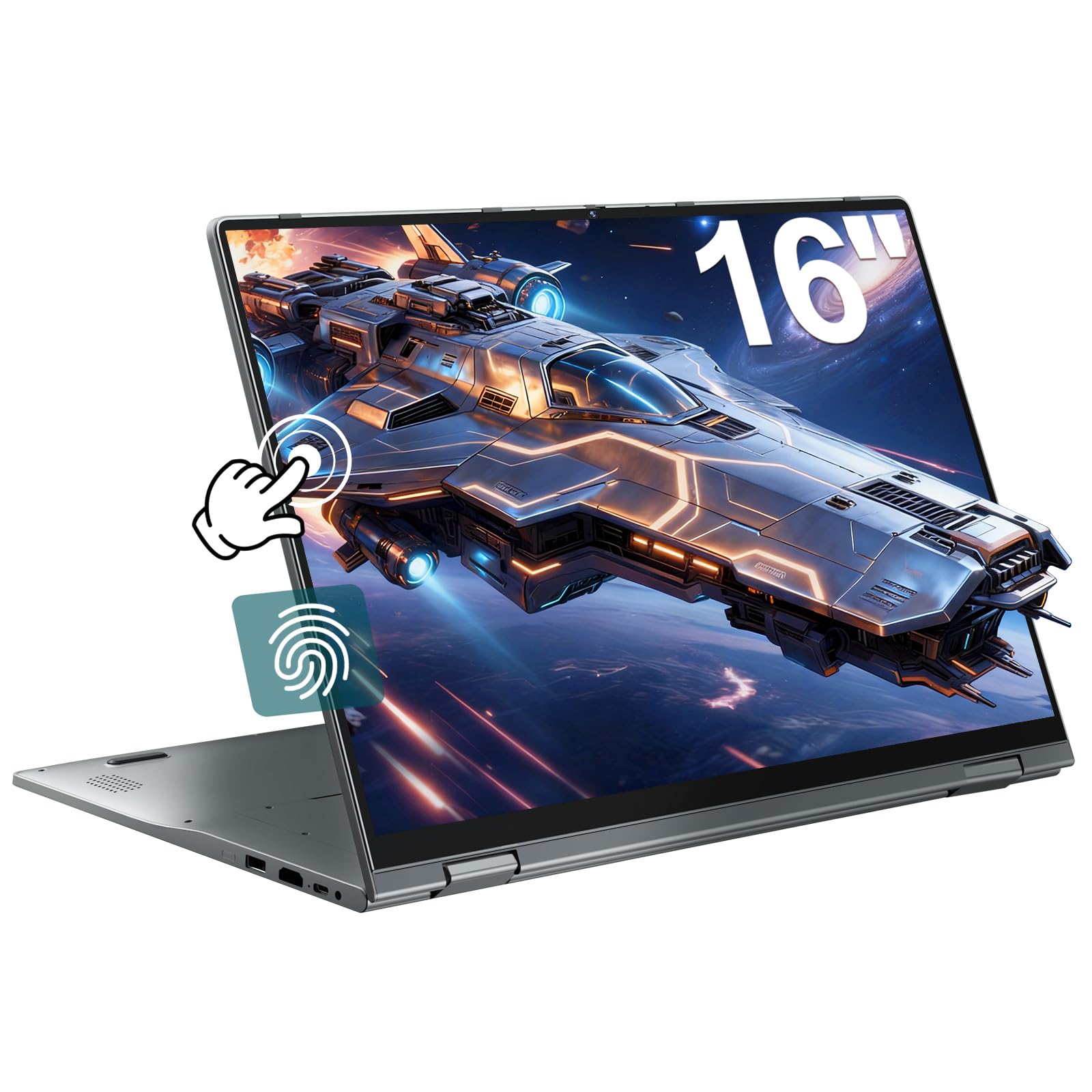 jumper Laptop 16 Zoll, Touchscreen Laptop 16GB DDR5 640GB Storage, 4-Core, Fingerabdruckleser, Tastatur mit Hintergrundbeleuchtung, BT5.2, WiFi 6, 53.2WH, für Studenten Business