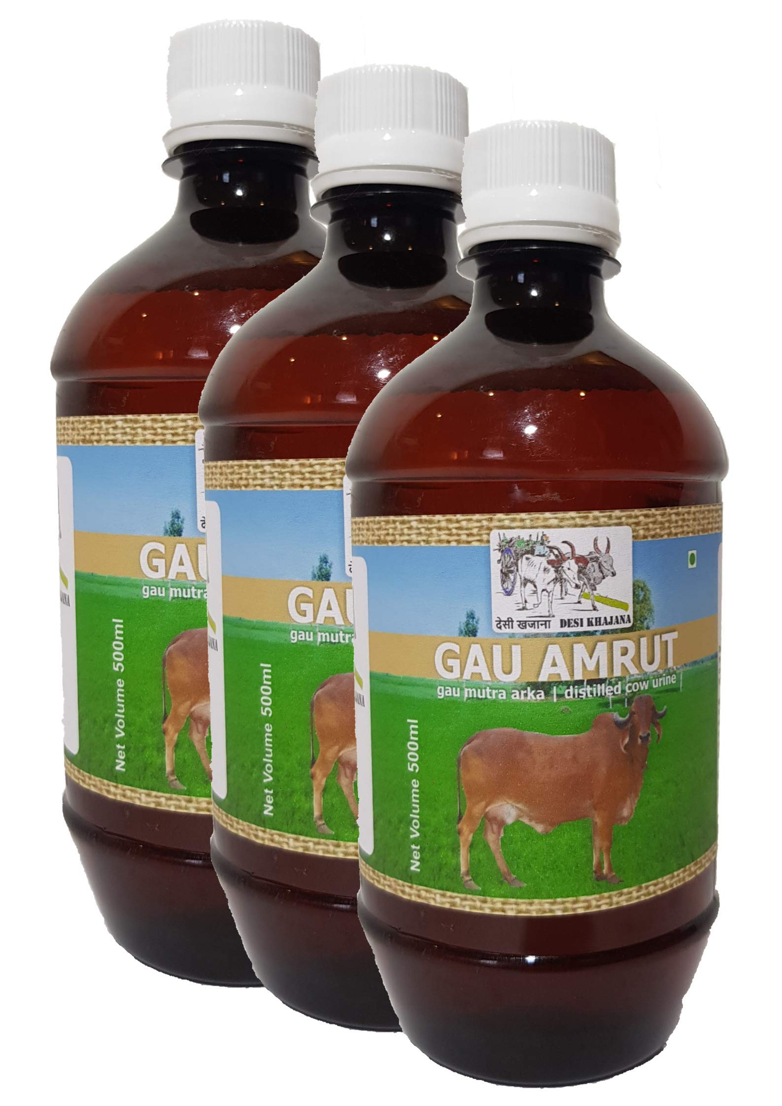 TGV DESI KHAJANA Gau Amrut 500ml (Pack of 3), Gau Mutra Arka, Distilled Cow Urine | Gir Cow or Desi Cow