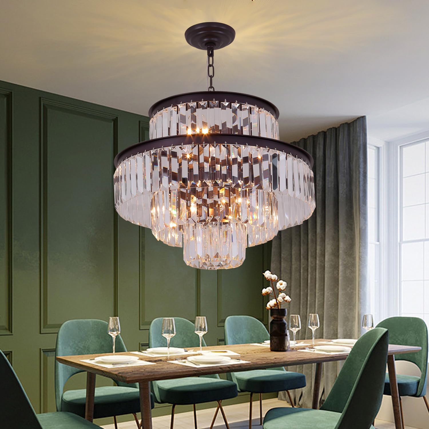 GMlixin Crystal Chandelier Pendant Light Fixture 7-Light 4-Tier Brown ...