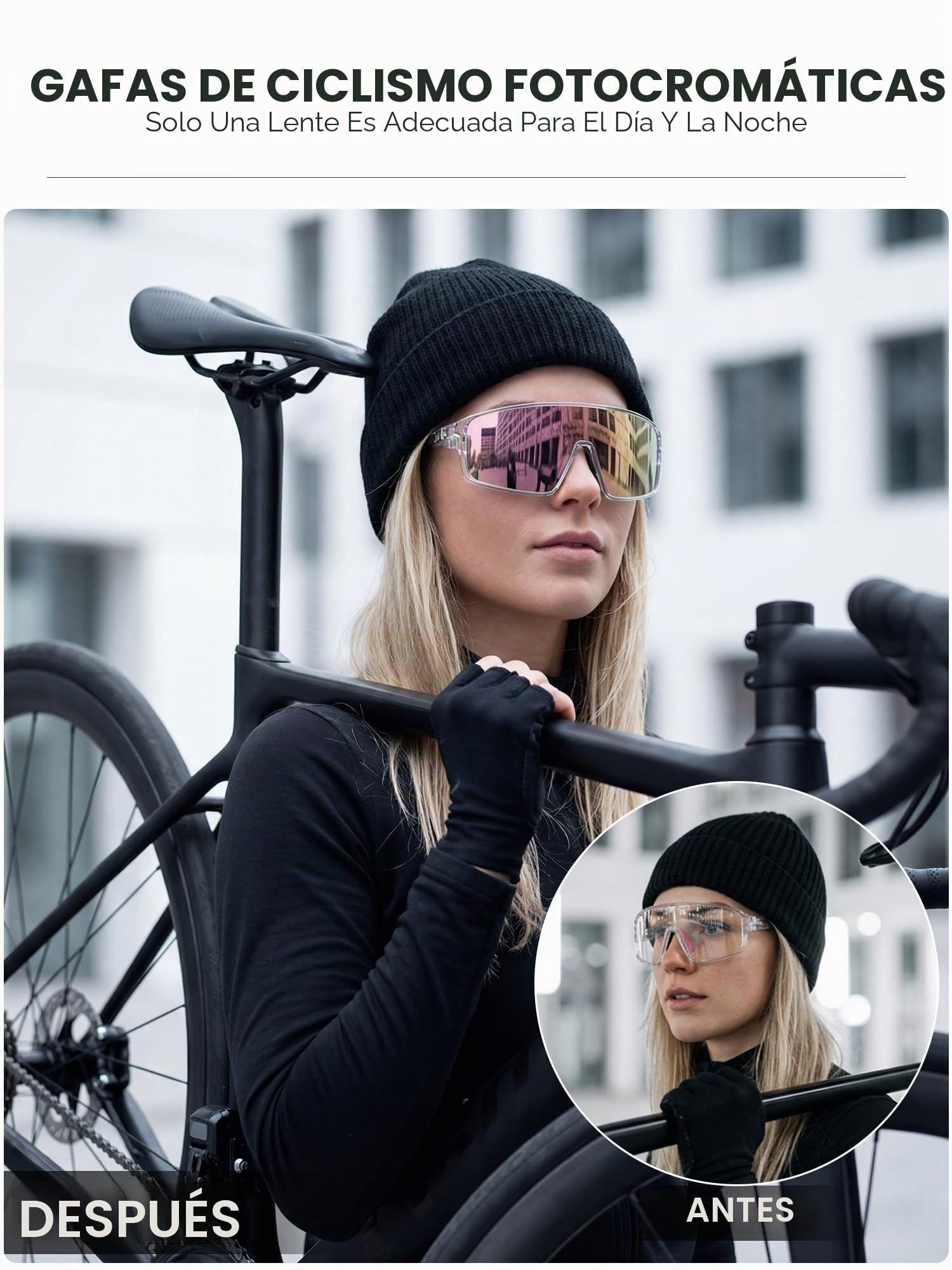 KAPVOE K473 Gafas de Ciclismo Fotocromáticas y de Color para Hombre y Mujer, Gafas de Sol Deportivas UV400 MTB Running Béisbol