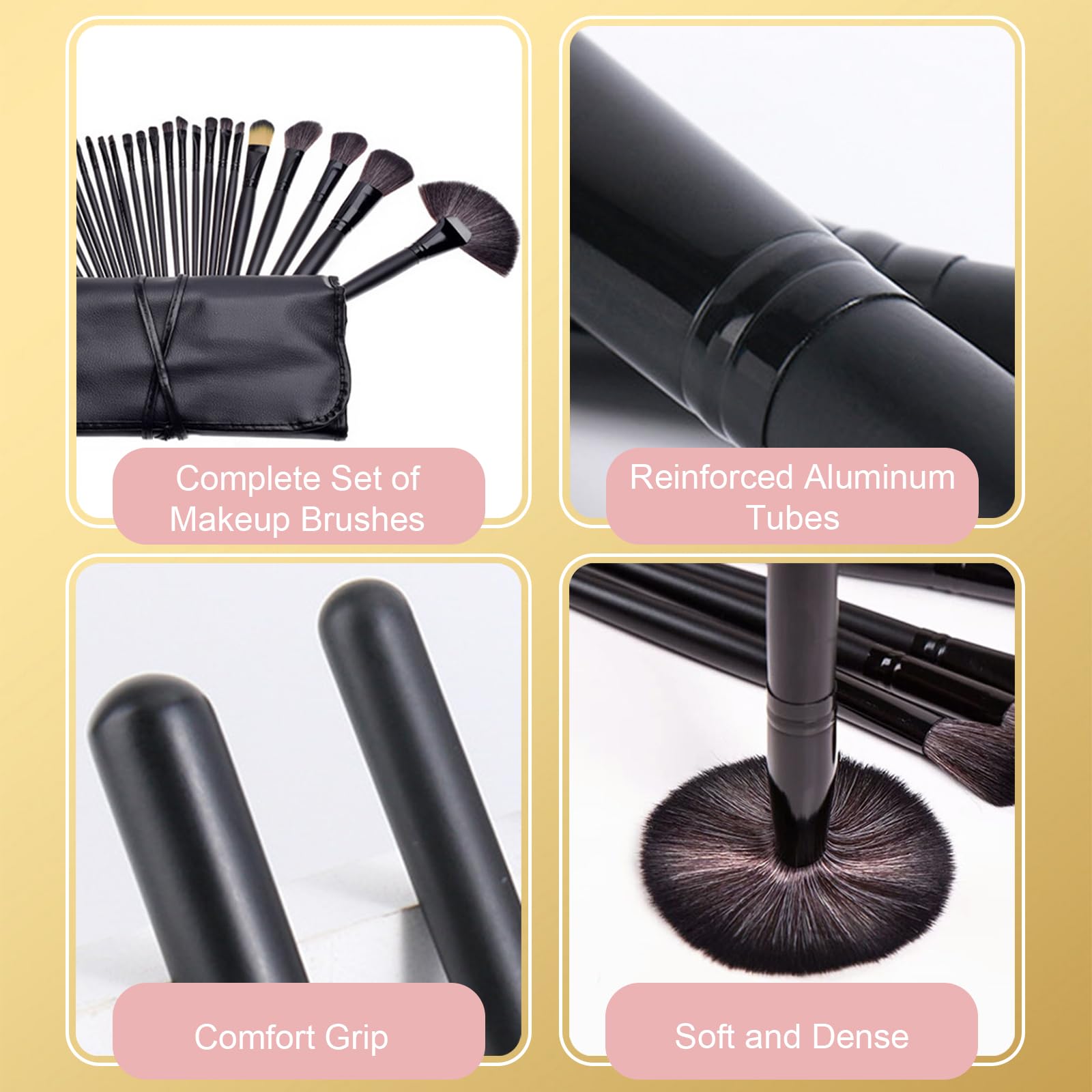 Makeup Brush Set 24 Pcs, Synthetic Fiber Soft Make Up Brushes With With PU Leather Bag, Blending Eyeshadow, Blush, Powder, Eyeliner, Foundation, Concealers Make-Up Brushes Gift Tools For Women Girls - Image 4