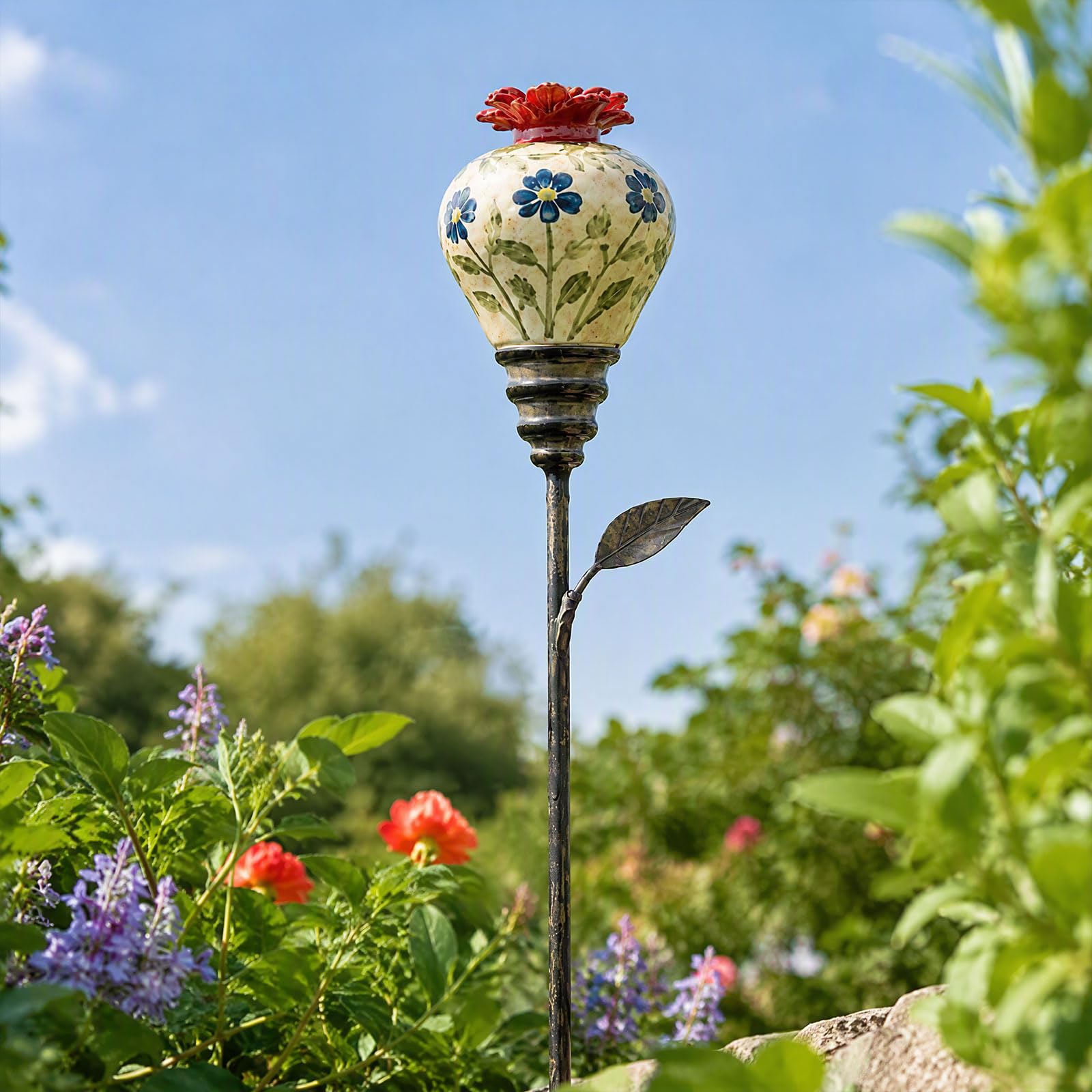 Vintage ceramiczny karmnik dla kolibrów Pałka ogrodowa (D)