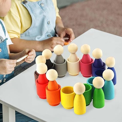 Miniatura 7 de Bolas de madera arcoíris en tazas, juguete Montessori, juguete de educación temprana de motricidad, material de aprendizaje preescolar, juguete