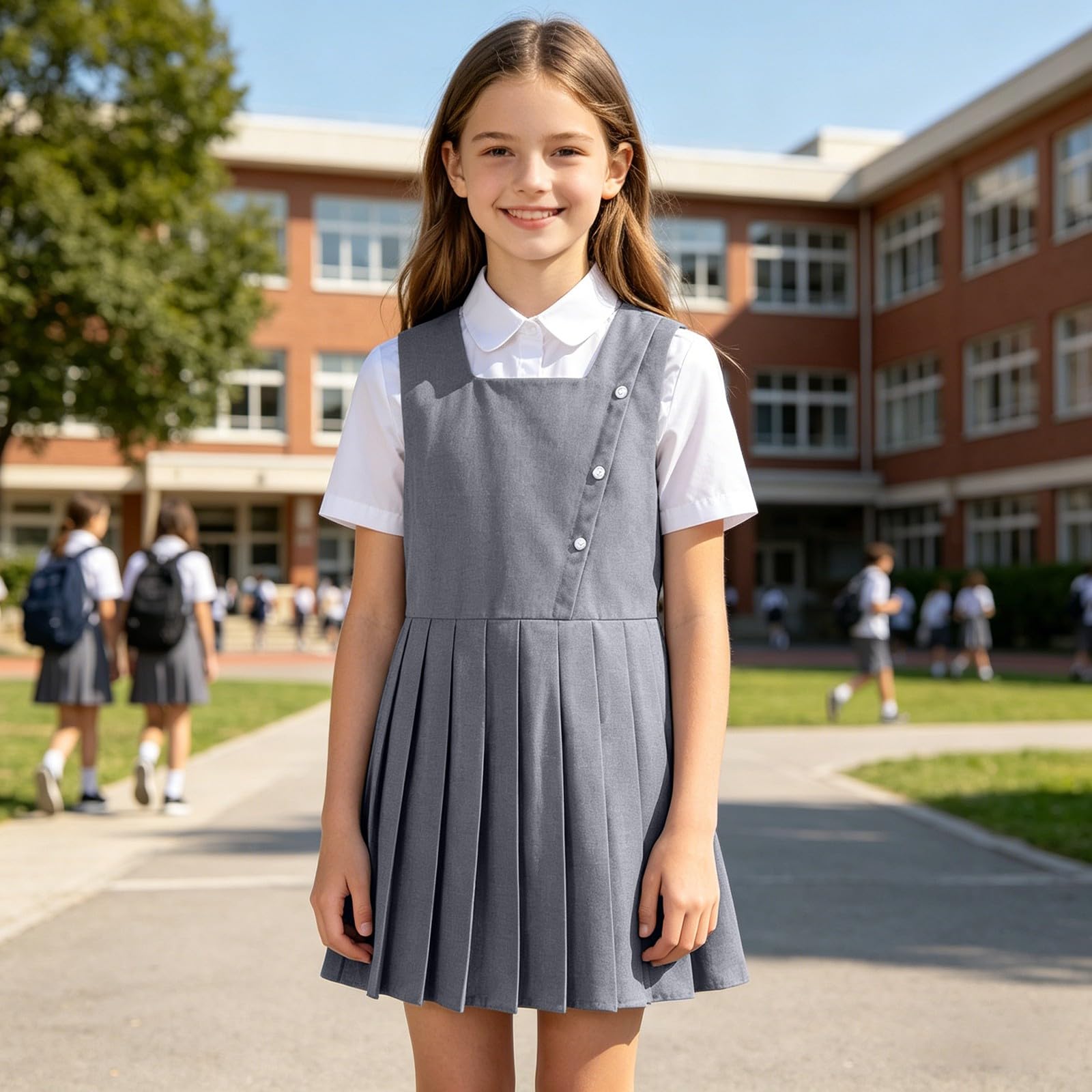 Vestito da scuola per ragazze Mini abito a pieghe senza maniche per bambini casual A-Line scollo quadrato tinta unita abiti da sera morbido comfort formale prendisole