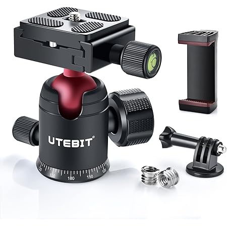 UTEBIT Mini Ball Head, 360° Panoramic Tripod Head with 1/4" Screw 3/8" Thread Mount, Metal Quick Release Plate Compatible with Arca Swiss for Video Cameras DSLR Cameras Loading 11.02lb