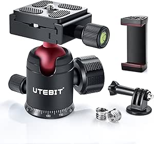 UTEBIT Mini Ball Head, 360° Panoramic Tripod Head with 1/4" Screw 3/8" Thread Mount, Metal Quick Release Plate Compatible with Arca Swiss for Video Cameras DSLR Cameras Loading 11.02lb