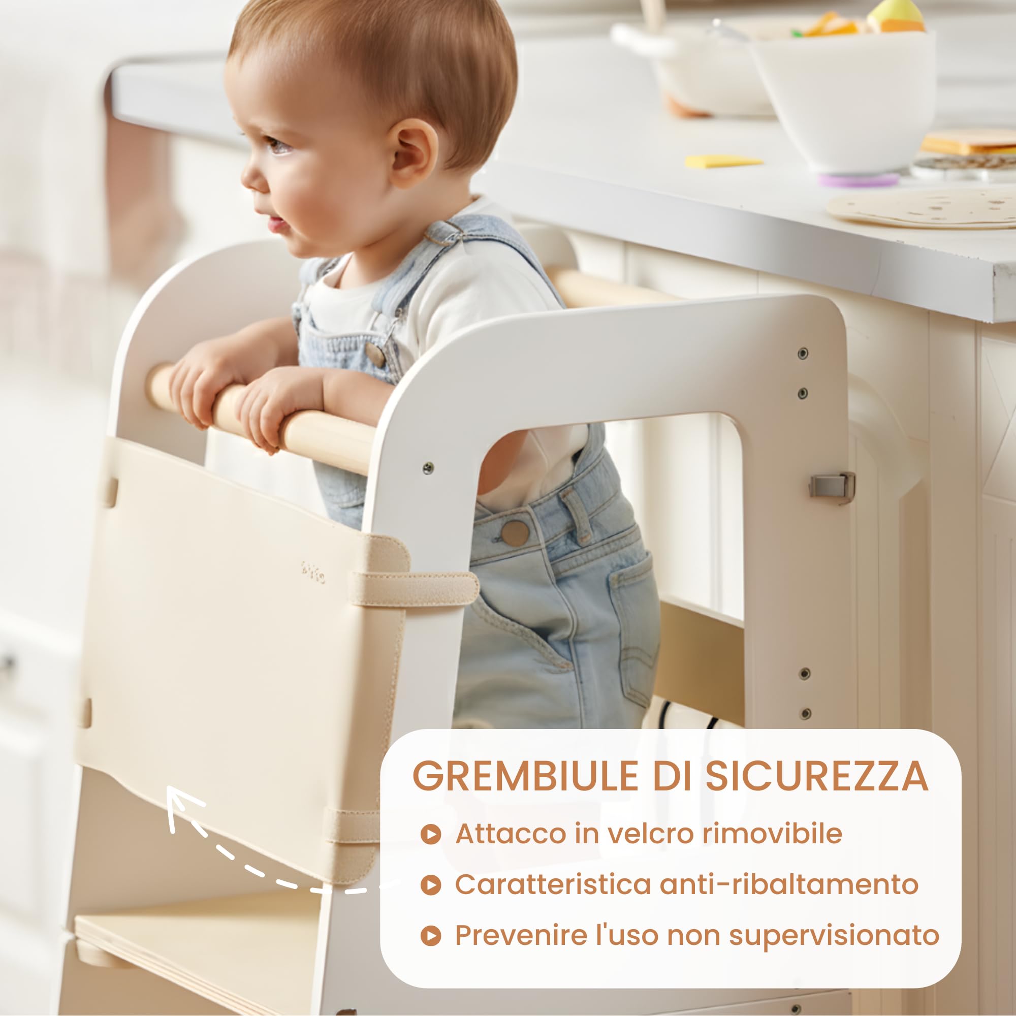 Torre Montessori per Bambini 2-in-1 Torretta Apprendimento in Legno Naturale Convertibile in Scrivania Sgabello Sicura Evolutiva 12M+ Teedum