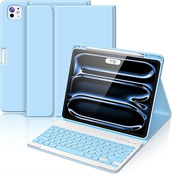 FUWANG for iPad Pro 13 inch Case with Keyboard M5/M4 2025/2024, Sky Blue | Magnetic Wireless Detachable Keyboard, Built-in Pencil Holder, Stain Proof Folio, Thin and Light Cover for iPad Pro 13-inch